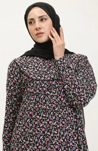 فستان منقوش من الفيسكوز بمقاسات كبيرة 4473-04 أسود وأرجواني 4473-04