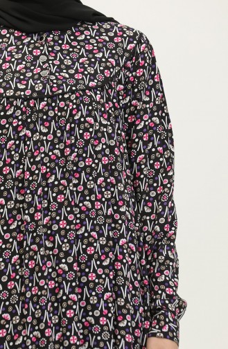 Plus Size Viscose Jurk Met Patroon 4473-04 Zwart Paars 4473-04