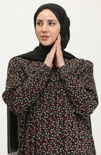 Gemustertes Viskosekleid In Übergröße 4473A-01 Schwarz Rot 4473A-01