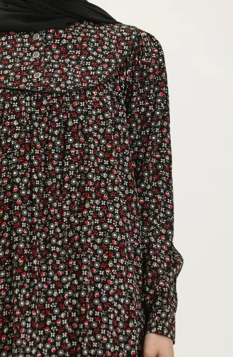 Gemustertes Viskosekleid In Übergröße 4473A-01 Schwarz Rot 4473A-01