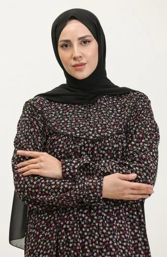 فستان فيسكوز منقوش مقاس كبير 4473A-03 أسود وردي 4473A-03