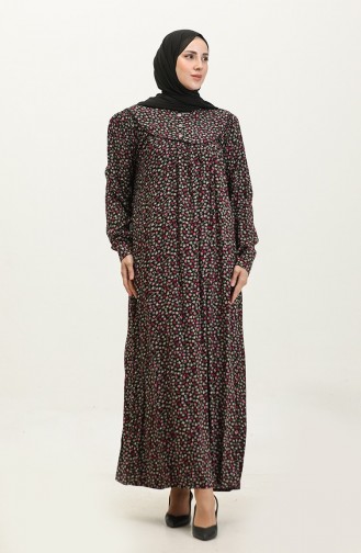 Plus Size Gestreepte Viscose Jurk 4473A-04 Zwart Kaki Groen 4473A-04