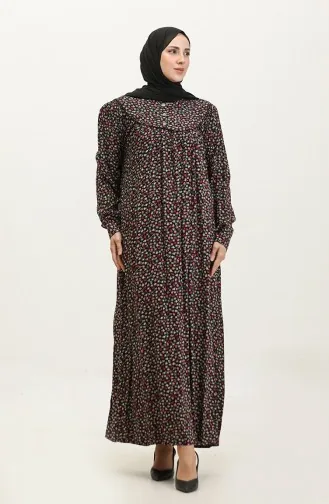 Gemustertes Viskosekleid In Übergröße 4473A-04 Schwarz Khaki Grün 4473A-04