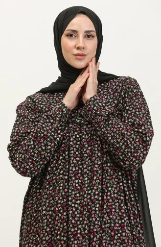 Gemustertes Viskosekleid In Übergröße 4473A-04 Schwarz Khaki Grün 4473A-04