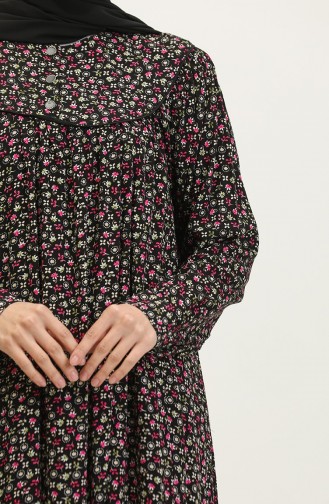 Plus Size Gestreepte Viscose Jurk 4473A-04 Zwart Kaki Groen 4473A-04