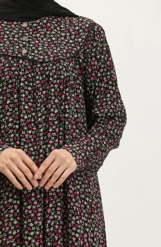 Gemustertes Viskosekleid In Übergröße 4473A-04 Schwarz Khaki Grün 4473A-04