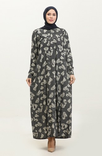 فستان فيسكوز منقوش بمقاسات كبيرة 4473C-01 أزرق داكن 4473C-01