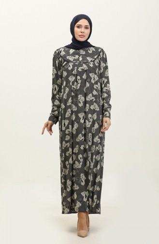 فستان فيسكوز منقوش بمقاسات كبيرة 4473C-01 أزرق داكن 4473C-01