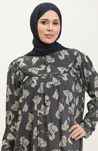 فستان فيسكوز منقوش بمقاسات كبيرة 4473C-01 أزرق داكن 4473C-01