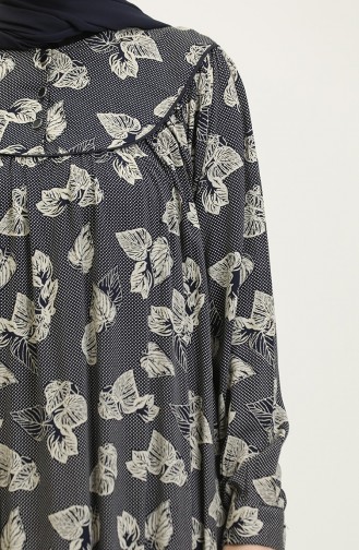 فستان فيسكوز منقوش بمقاسات كبيرة 4473C-01 أزرق داكن 4473C-01