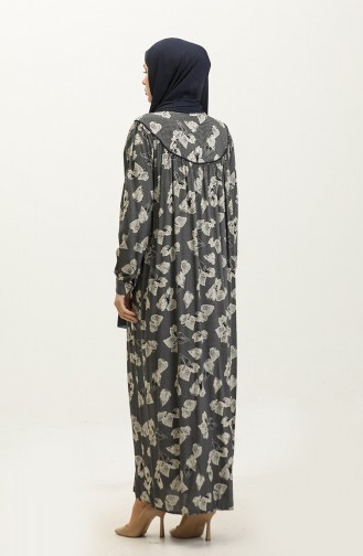 فستان فيسكوز منقوش بمقاسات كبيرة 4473C-01 أزرق داكن 4473C-01