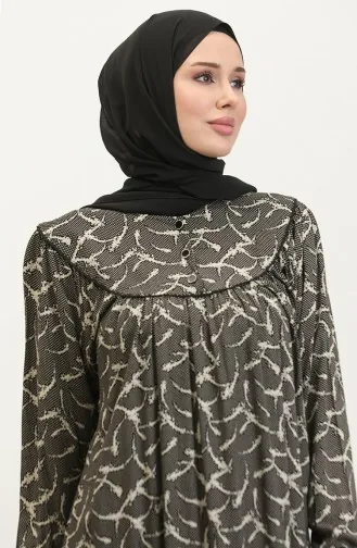 فستان فيسكوز منقوش مقاس كبير 4473D-01 أسود 4473D-01