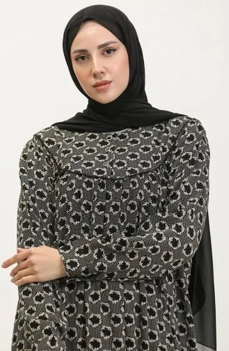 فستان فيسكوز منقوش مقاس كبير 4473E-01 أسود 4473E-01
