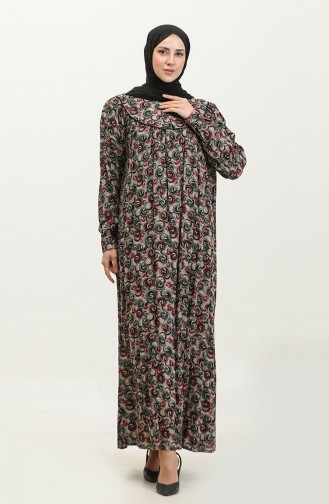 Plus Size Patterned Viscose Dress 4473F-01 Khaki 4473F-01