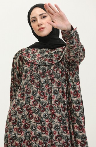 Plus Size Patterned Viscose Dress 4473F-01 Khaki 4473F-01