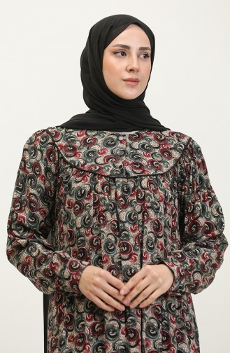 Plus Size Patterned Viscose Dress 4473F-01 Khaki 4473F-01