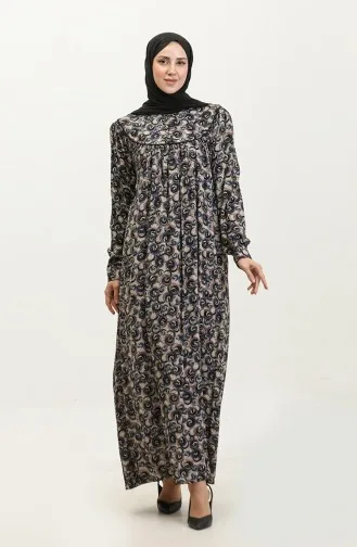 Gemustertes Viskosekleid In Übergröße 4473F-02 Marineblau 4473F-02