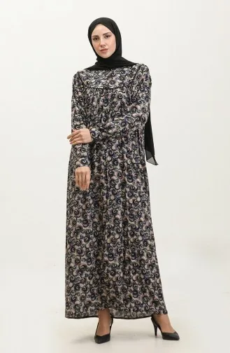 Gemustertes Viskosekleid In Übergröße 4473F-02 Marineblau 4473F-02