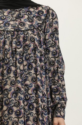 Plus-size Viscose Jurk Met Patroon 4473F-02 Marineblauw 4473F-02