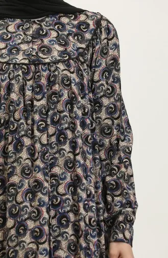 Gemustertes Viskosekleid In Übergröße 4473F-02 Marineblau 4473F-02