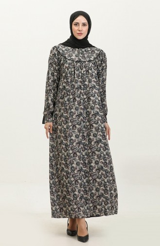 فستان فيسكوز منقوش بمقاسات كبيرة 4473F-03 وردي باهت 4473F-03