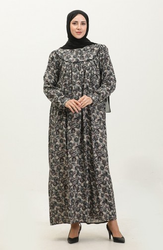 فستان فيسكوز منقوش بمقاسات كبيرة 4473F-03 وردي باهت 4473F-03