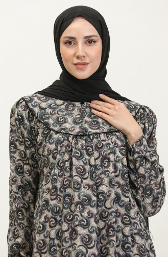 فستان فيسكوز منقوش بمقاسات كبيرة 4473F-03 وردي باهت 4473F-03