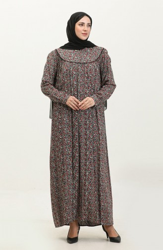 Robe En Viscose à Motifs Grande Taille 4473G-01 Noir Pétrole 4473G-01