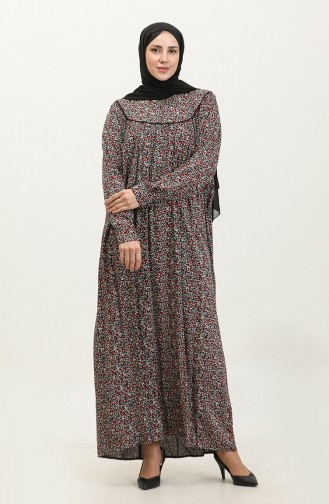 Robe En Viscose à Motifs Grande Taille 4473G-01 Noir Pétrole 4473G-01