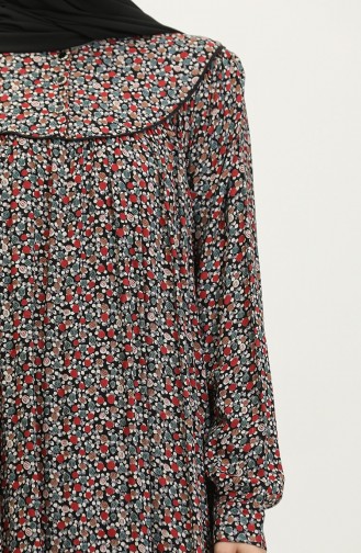 Robe En Viscose à Motifs Grande Taille 4473G-01 Noir Pétrole 4473G-01