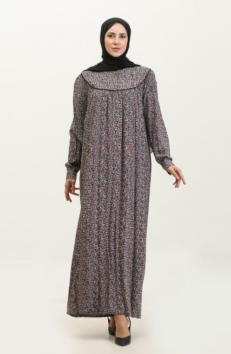 فستان فيسكوز منقوش بمقاس كبير 4473G-02 أسود أرجواني 4473G-02