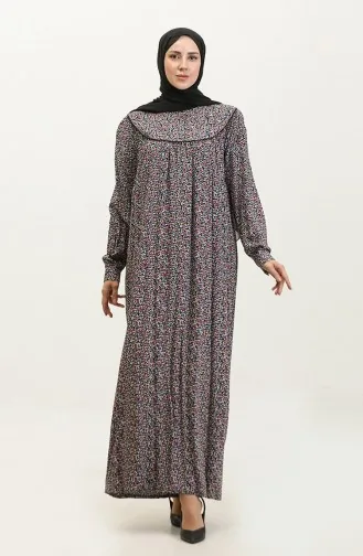 Gemustertes Viskosekleid In Übergröße 4473G-02 Schwarz-Lila 4473G-02