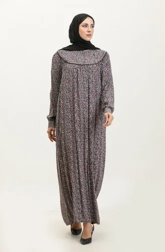 Gemustertes Viskosekleid In Übergröße 4473G-02 Schwarz-Lila 4473G-02