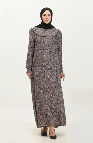 Gemustertes Viskosekleid In Übergröße 4473G-03 Schwarz Khaki 4473G-03