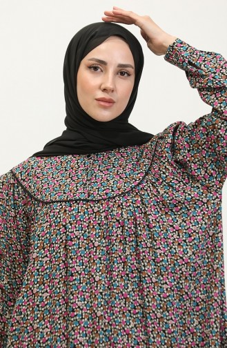 Plus Size Viscose Jurk Met Patroon 4473G-03 Zwart Kaki 4473G-03