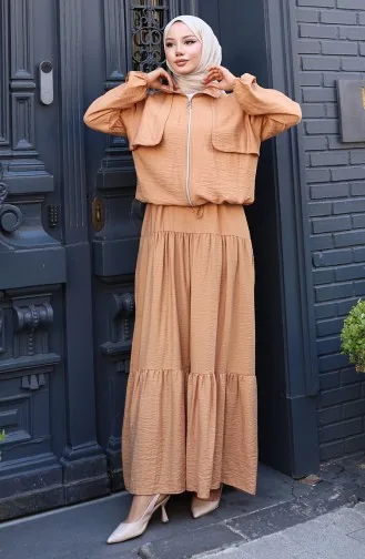 Elastische Mouwen Rits Tweedelig Pak 0129-16 Light Milk Coffee 0129-16