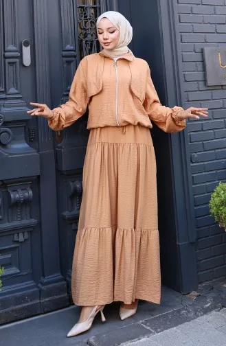 Elastische Mouwen Rits Tweedelig Pak 0129-16 Light Milk Coffee 0129-16