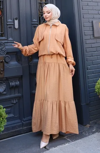 Elastische Mouwen Rits Tweedelig Pak 0129-16 Light Milk Coffee 0129-16