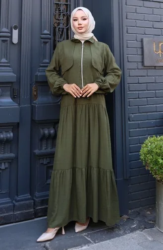 Tweedelig Pak Met Elastische Mouwen En Rits 0129-17 Khaki 0129-17