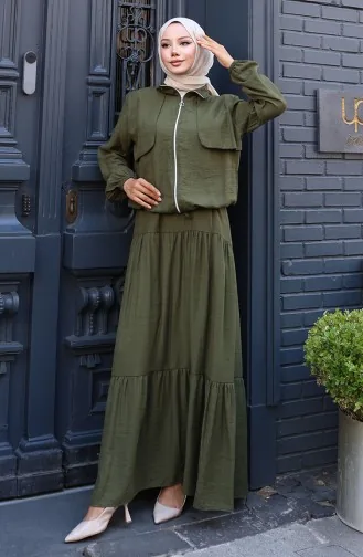 Tweedelig Pak Met Elastische Mouwen En Rits 0129-17 Khaki 0129-17