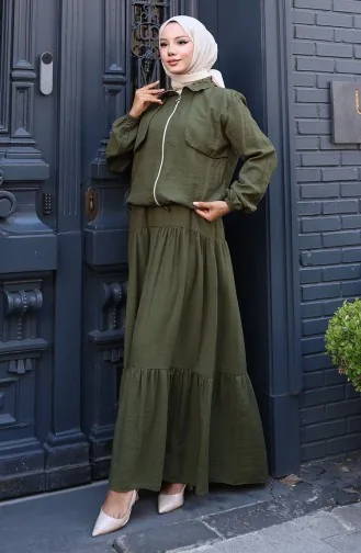 Tweedelig Pak Met Elastische Mouwen En Rits 0129-17 Khaki 0129-17