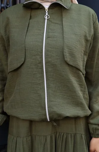 Tweedelig Pak Met Elastische Mouwen En Rits 0129-17 Khaki 0129-17