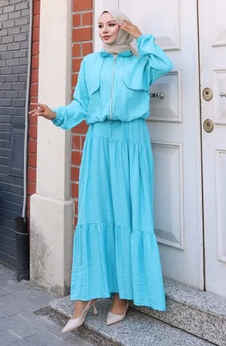 Zweiteiliger Anzug Mit Elastischen Ärmeln Und Reißverschluss 0129-18 Türkis 0129-18