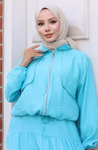 Zweiteiliger Anzug Mit Elastischen Ärmeln Und Reißverschluss 0129-18 Türkis 0129-18