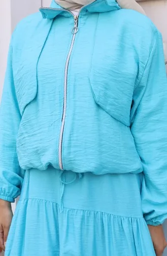 Zweiteiliger Anzug Mit Elastischen Ärmeln Und Reißverschluss 0129-18 Türkis 0129-18