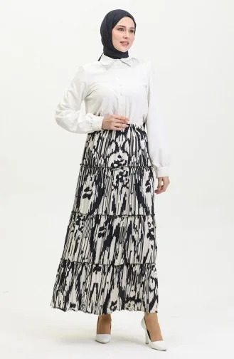 Almila Çingene Viskon Etek 3161-02 Lacivert Ekru