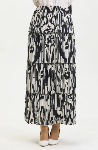 Almila Çingene Viskon Etek 3161-02 Lacivert Ekru