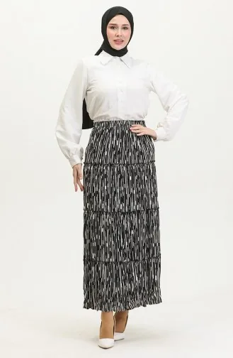 تنورة ألميلا غجرية من الفيسكوز 3161-06 أسود وأبيض 3161-06
