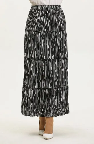 تنورة ألميلا غجرية من الفيسكوز 3161-06 أسود وأبيض 3161-06