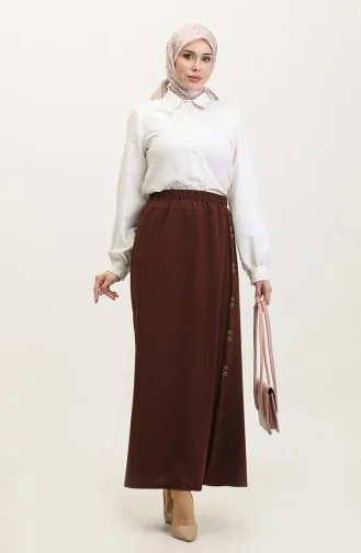 Büyük Beden Düğme Detaylı Etek 4206-02 Taba